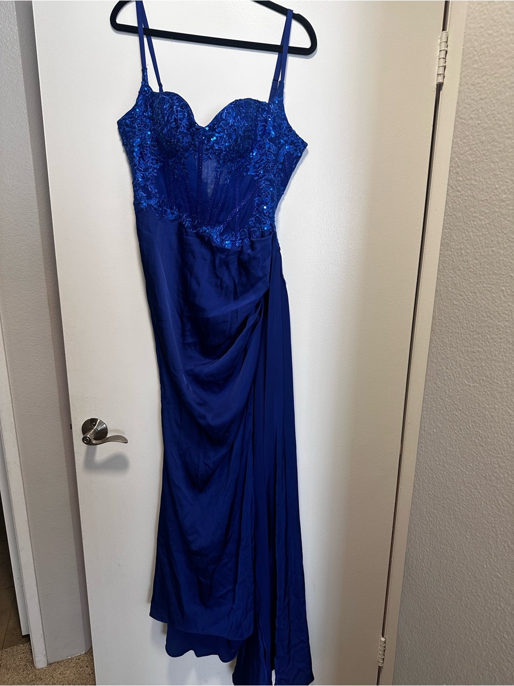 Elegant Royal Blue Beaded Evening Gown - Women